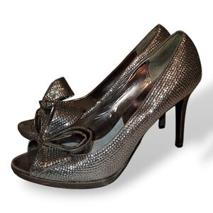 Moda Spana Shimmering Silver Peep-Toe Heels